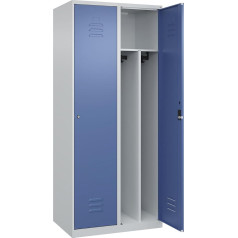 C + P Möbelsysteme C+P | Schwarz-Weiß-Spind Classic Plus | schmal | 2 Abteile | Trennwand verkürzt | lichtgrau/fernblau | B 800 mm | mit Bodengleitern | Zylinderschloss | Trennwand mittig