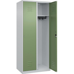 C + P Möbelsysteme C+P | Spind Classic Plus | 2 Abteile | lichtgrau/resedagrün | B 800 mm | mit Bodengleitern | Zylinderschloss