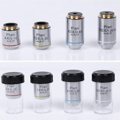 Microscope Accessories 4x 10x 40x 100x Achromatic Plan Infinity Objective Lens, 195 mm Biological Microscope Lens, Professional Full Set Durability and Reliable Performance