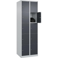 C + P Möbelsysteme C+P | 5er-Schließfachschrank Classic Plus | 2 Abteile | lichtgrau/grau | B 600 mm | 10 Fächer | mit Bodengleitern