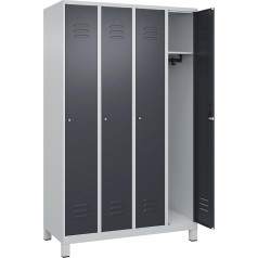 C + P Möbelsysteme C+P | Spind Classic Plus | 4 Abteile | lichtgrau/grau | B 1200 mm | mit Füßen | Zylinderschloss