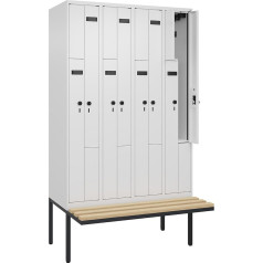 kaiserkraft | Z-Spind Evolo Plus Sitzbank | 4 Abteile | weiß | B 1200 mm | Sicherheits-Drehriegel | mit auskragender Sitzbank | Buche