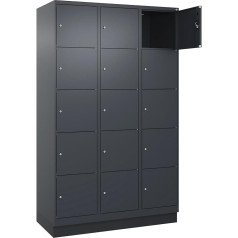 kaiserkraft | 5er-Schließfachschrank Evolo Plus | 3 Abteile | grau | B 1200 mm | 15 Fächer | mit Bodensockel | Zylinderschloss
