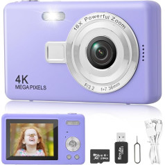 Digital Camera Photo Camera with 64 GB Card, 1080P FHD 40MP Children's Camera 2.4 Inch LCD, Rechargeable Camera with 8X Digital Zoom Digicam for Children, Adults, Girls, Boys (Purple)