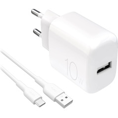 Puro PROLITE 10W USB-A tīkla lādētājs ar USB-A - USB-C 1,2 m kabeli - balts