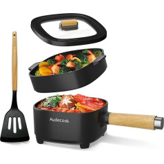 Audecook Electric Hot Pot with Steamer, 2 L/20 cm Non-Stick Electric Pan with Ceramic Glaze, Portable Multicooker for Ramen, Steak, Egg, Oatmeal, Soup, 350 W/800 W (D, Black, with Steam))