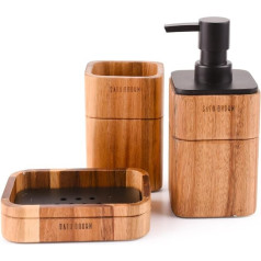 Bathroom Set 3 Piece Acacia Wood Bathroom Accessory Set with Soap Dispenser Bathroom Cup Soap Dish Accessories for Bathroom Decor