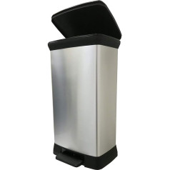 Curver 50 Litre Metal Effect Pedal Deco Bin, Silver