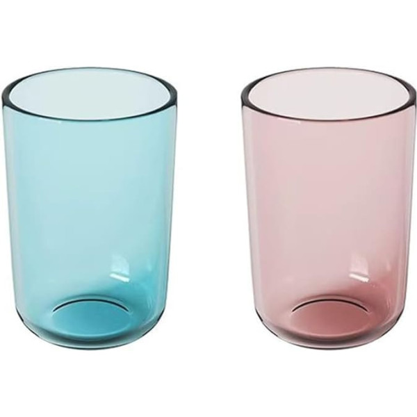 cawein Clear Cup (Set of 2) - Reusable Drinking Glasses - Dishwasher Safe Cup - Toothbrush Organizer - Bathroom Tumbler (Blue and Pink)