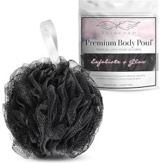 Seraphic Skincare Premium Body Pouf Loofah - 100 g Shower Pouf Body Exfoliator for Gentle Exfoliation and Cleansing - Premium Exfoliating Body Scrubber for Silky Smooth, Radiant Skin (Black)