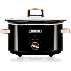 Tower T16018RG Stainless Steel Slow Cooker with 3 Heat Settings, Keep Warm Function, Tempered Glass Lid, Removable Ceramic Pot, 3.5 Litres, 210 W, Black and Rose Gold