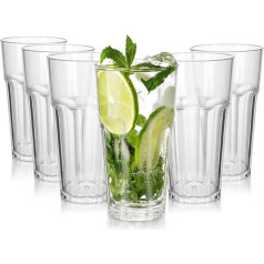 DIBALIYI Pack of 6 Reusable Premium Plastic Cups, 420 ml Transparent Acrylic Cups Glasses, 13.5 oz Unbreakable Stackable Cocktail Glasses, Drinking Cups for Dishwasher Safe Home Picnic