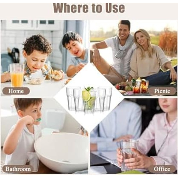 DIBALIYI Pack of 6 Reusable Premium Plastic Cups, 420 ml Transparent Acrylic Cups Glasses, 13.5 oz Unbreakable Stackable Cocktail Glasses, Drinking Cups for Dishwasher Safe Home Picnic