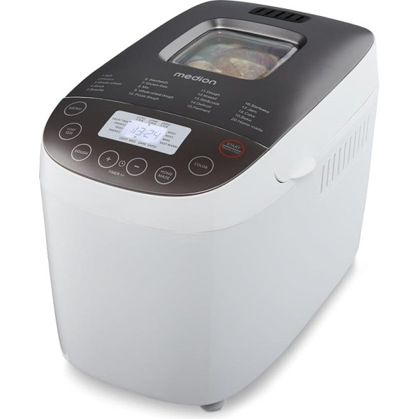 MEDION Bread Maker (Bread Maker, 950 Watt, up to 1600 g, 20 Baking Programmes, 3 Browning Levels, Keep Warm Function, Viewing Window, Time Delay, MD 12040)