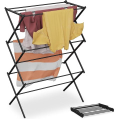 Relaxdays Foldable Clothes Airer, 11 Rails, 104 x 73 x 38 cm, Interior, Metal, Space-Saving Tower Clothes Airer, Black