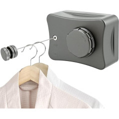 QWORK® Extendable Clothes Line, Wall Mounted Washing Line, 5.1 m Stainless Steel Rope, for Indoor and Outdoor Use, Grey