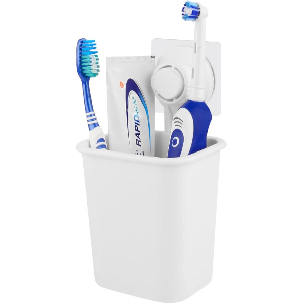 Linkidea Electric Battery Toothbrush Holder Self Adhesive Bathroom Shower Wall Mount Shaver Toothpaste Organizer Compatible with Oral-B iO Series Spinbrush Pro 7AM2M (White)