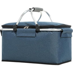 Shopping Basket, 20L Foldable Family Carrier Shopping Bag, Insulated Heat Retention Picnic Basket with Padded Handles for Travel/Picnic/Shopping (Blue)