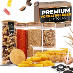 CLIDOR ® Storage Jars with Lid, Round, 5 x 850 ml, Increased Glass Thickness, Storage Jars with Lid, Airtight, Storage Box Kitchen for All Foods, Glass Containers, Kitchen Organiser