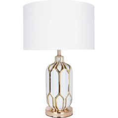 ARTE LAMP ​REVATI LED Desk Lamp with Cable - Table Lamp with White Textile Lampshade for Living Room and Bedroom