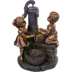 Indoor Fountain with LED Lights, 74 cm High, Fountain for Indoor and Outdoor Use in Various Designs, Frog, Elf, Children, Jugs (Fountain 16 Children)