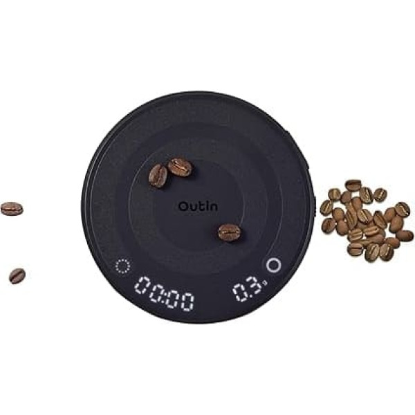OutIn Claro Portable Coffee Scales with Timer - Digital Espresso Scales 2 kg / 0.1 g, Mini Coffee Scales with Protective Bag, Rechargeable Kitchen Scales for Pour Over and Coffee Preparation