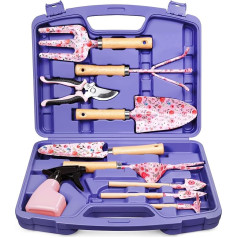 Grenebo 12-Piece Garden Tool Set for Women, Rustproof & Durable Garden Tools with Robust Transport Container, Fashionable & Thoughtful Garden Gifts for Women (Purple)