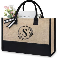 TOPDesign Initial Jute/Canvas Tote Bag, Personalized Present Bag, Suitable for Wedding, Birthday, Beach, Holiday, is a Great Gift for Women, Mom, Teachers, Friends, Bridesmaids
