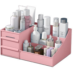 NC Cosmetic Organiser, Makeup Organiser with Drawers, Multifunctional Jewellery Storage Box for Bathroom Drawers, Vanity Units, Office Desk (Pink)