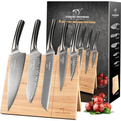NANFANG BROTHERS Damascus Knife Set with Magnetic Block, 6-Piece Japanese Knife Set, VG10 Kitchen Knife Set with Wooden Magnetic Knife Holder Block, Professional Chef's Knife with Sharp Blades