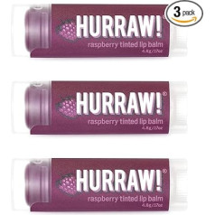 Hurraw! 3 Pack Raspberry Lip Balms: (Pure Berry Color) Organic, Certified Vegan, Cruelty Free and Gluten Free.100% Natural Ingredients.No Bees, Soy or Palm Tree.