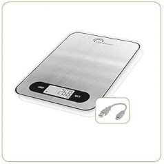 LITTLE BALANCE 8550 Slim Inox USB-R Kitchen Scales without Battery, Rechargeable, USB, Repairable, 5 kg, Stainless Steel