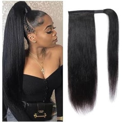 Frauen Pferdeschwanz-Verlängerung, Echthaar, Wickel-Pferdeschwanz-Haarverlängerung, 20,3–66 cm, glattes Remy-Haar, magische Paste, Pferdeschwanz-Clip-in-Haarteil Täglicher Gebrauch(16inches)