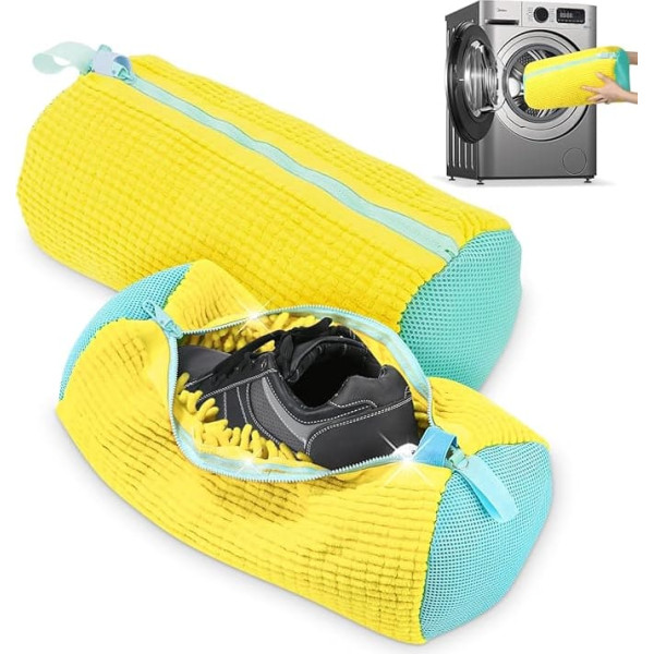 Shoe Wash Bag, Washing Machine, Pack of 2 Shoe Bags, Washing Bag, Shoes, Laundry Shoe Bag, 360° Reusable Zip, Plush Shoe Wash Bag for Trainers, Tennis Shoes