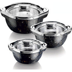 SIGNORA WARE Large Insulated Casserole Dish with Lid, Set of 3, Stainless Steel Hot Pot, Food Warmer, Cooler, Thermal Soup/Salad Serving Bowl, Stainless Steel Container for Hot Food, Best Gift Set