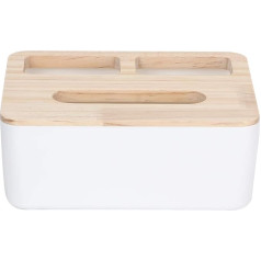 lyrlody Tissue Box, Tissue Dispenser with 2 Compartments for Remote Control, Practical Modern Rectangular Tissue Box for Living Room, Kitchen, Bedroom, Toilet, Office, 21.8 x 19 x 8.5 cm (White)