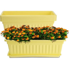 HOXHA 17 Inch Plastic Flower Box with Tray Rectangular Flower Pots for Indoor Outdoor Windowsill Patio Porch Garden Balcony 6 Pack
