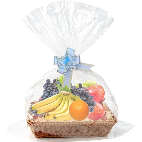 NIXRET Empty Gift Basket Set, Basket for Gifts, with Pull Bows and Transparent Gift Bag for Gift Basket, Polypropylene Baskets, Bread Bins, for Holidays and Gifts (40 x 30 cm)
