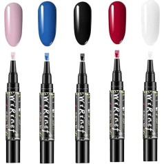 MGIZLJJ Nail Polish Pen, Pack of 5 One Step Semi Permanent Nail Polish Pens, 3 in 1 Nail Gel Pens, DIY Nail Art, Beauty Gifts