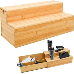 DuneDesign Bamboo Organiser with Drawer, 36 x 17 x 16 cm Wooden Drawer Box, Desk Organiser Box