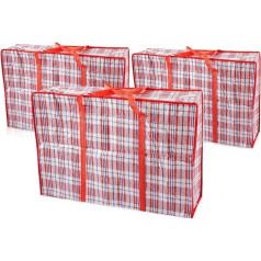 S&D Laundry Bags, Three (3) XXL Jumbo Laundry Bags, Heavy Duty Storage Bags, Reusable, Strong Zipper, Nylon, Large Boxes for Moving, Clothing, Toys and Wardrobe, Red
