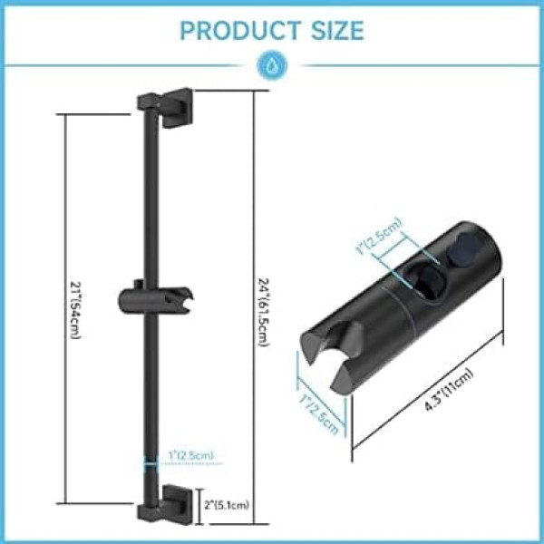 Misounda Shower Rail Black Stainless Steel with Height and Angle Adjustable Shower Head Holders, Wall Rail Shower Head Holder Shower Head Rail