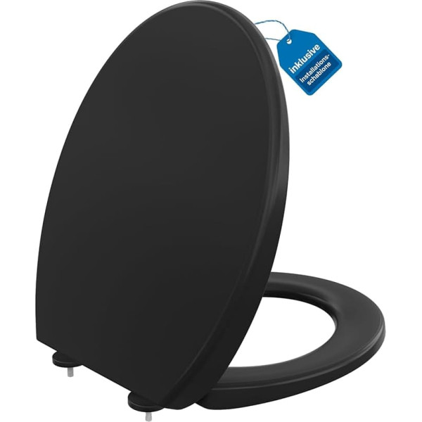 CECIPA Derw Series Toilet Seat with Soft-Close Mechanism, Toilet Lid with Soft-Close Mechanism, Black Toilet Seat, Oval Toilet Lid, Soft Close Toilet Seats, Families, Toilet Seat