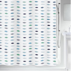 Spirella 10.19261 Santorini Blue Textile Shower Curtain – Fabric Shower Curtain, 180 x 200 cm Blue
