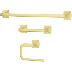 Pfister Bruxie BTBBIE3BG Bathroom Accessory Set with Towel Bar, Towel Ring and Toilet Roll Holder, Wall Mounted, Brushed Gold Finish, 3-Piece