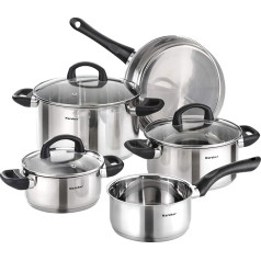 Karcher Mia 5-Piece Stainless Steel Cookware Set, Set of Induction Cooking Pots with Glass Lids, Saucepan and Frying Pan