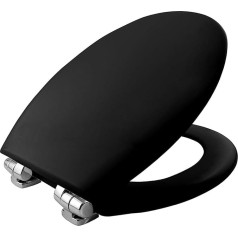 BEMIS New York Toilet Seat Moulded Wood Black with Ultra-Fix and Soft-Close Mechanism, Toilet Lid that Does Not Loosen and Fits Most Toilets, Ultra-Fix, Adjustable Chrome Hinges