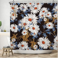 Bovlleetd Vintage Floral Shower Curtain 180 x 200 cm Watercolour Boho Daisy Shower Curtains Retro Botanical Flower Bathroom Decoration Waterproof Bath Curtain with Hooks Washable Bath Curtain