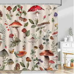 Avezano Mushroom Shower Curtain Natural Retro Mushroom Wild Plant Bathroom Shower Curtain Waterproof Bathtub Curtain Decor with 12 Hooks 72x72 Inch