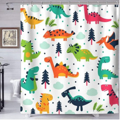Abaysto Cartoon Dinosaur Shower Curtain Set Waterproof Polyester Fabric Bathroom Bath Curtains with 12 Plastic Hooks